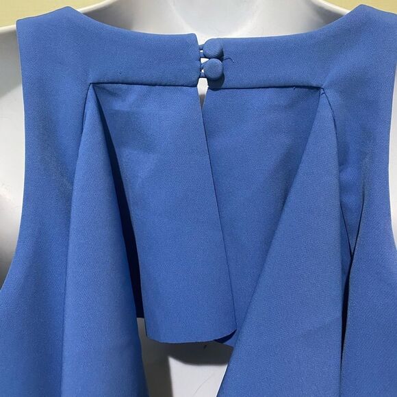 Nicole Miller New York Cascade Ruffle Back Blue Midi Sheath Dress Feminine SZ 4 - Picture 8 of 14